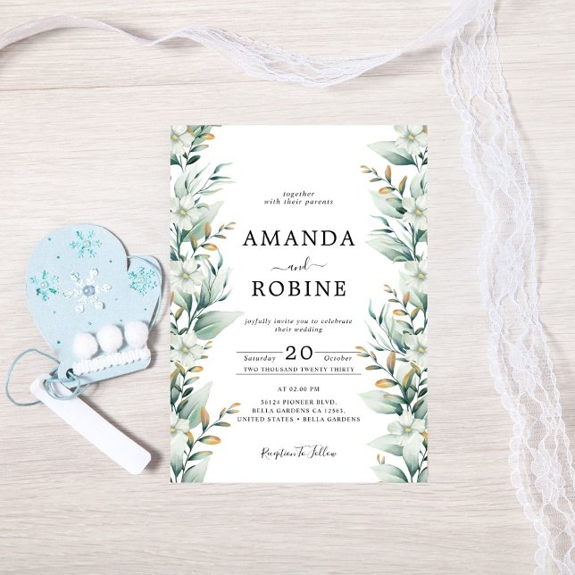 White Floral Eucalyptus Wedding Invitation (Creator Uploaded)