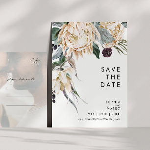 White Floral Faded Photo Save The Date Postcard