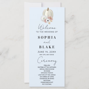 White Floral Fall Pumpkin Blue Wedding Program