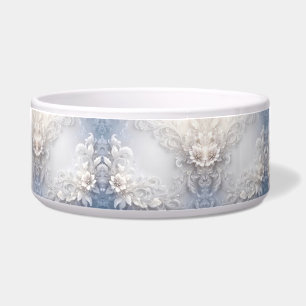 White Floral Flourish Ceramic Pet Bowl
