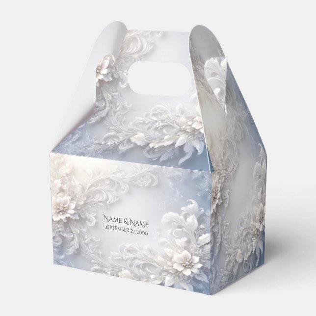 White Floral Flourish Favour Box (Front Side)