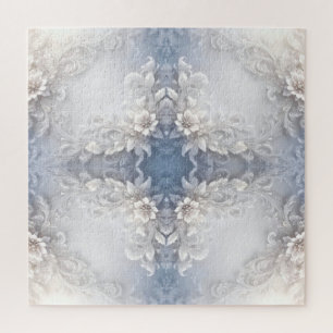 White Floral Flourish Jigsaw Puzzle