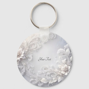 White Floral Flourish Keychain