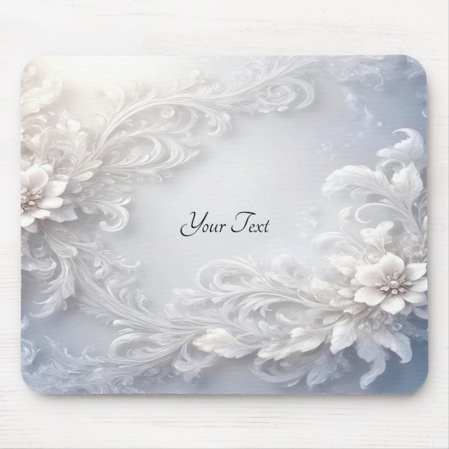 White Floral Flourish Mousepad (Front)