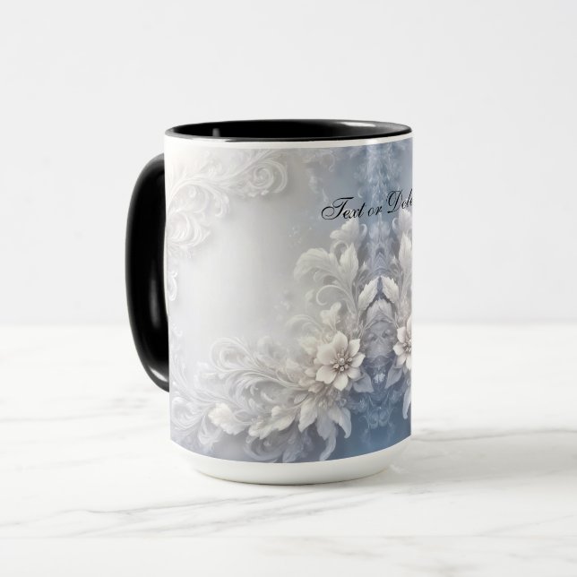 White Floral Flourish Mug (Front Left)