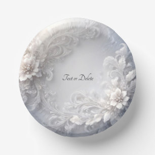 White Floral Flourish Paper Bowls Plate