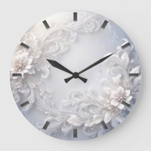 White Floral Flourish Wall Clock