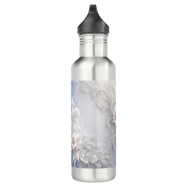 White Floral Flourish Water Bottle (Right)