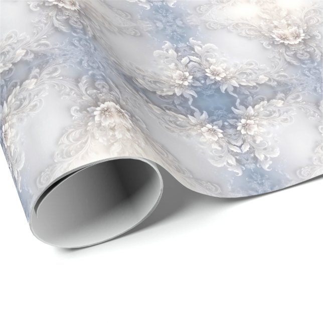 White Floral Flourish Wrapping Paper (Roll Corner)