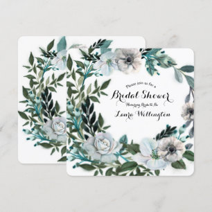 White Floral Flowers Botanical Greenery Wreath Invitation