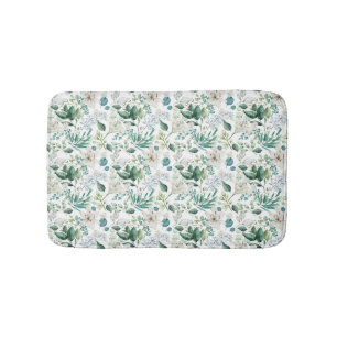 White Floral Flowers Greenery Eucalyptus Elegant  Bath Mat