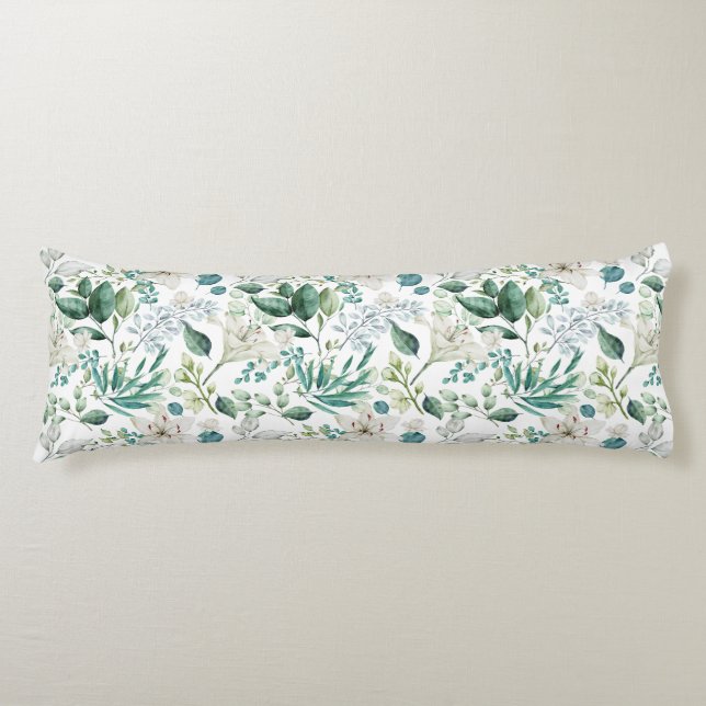 White Floral Flowers Greenery Eucalyptus Elegant  Body Pillow (Front)