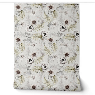White Floral Foliage Watercolor Wallpaper