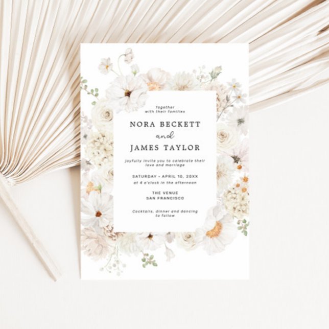 White Floral Frame Wedding Invitation (Creator Uploaded)