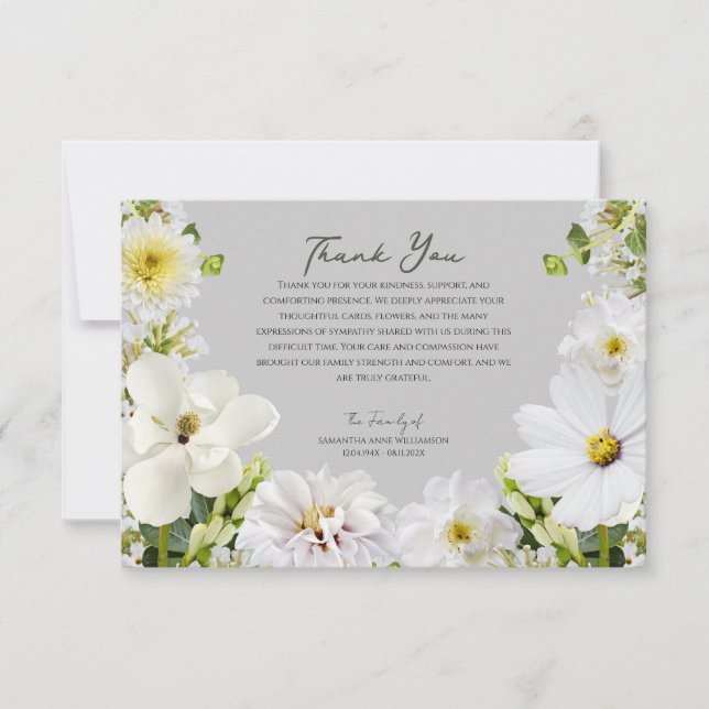 White Floral Funeral Thank You Card (Front)