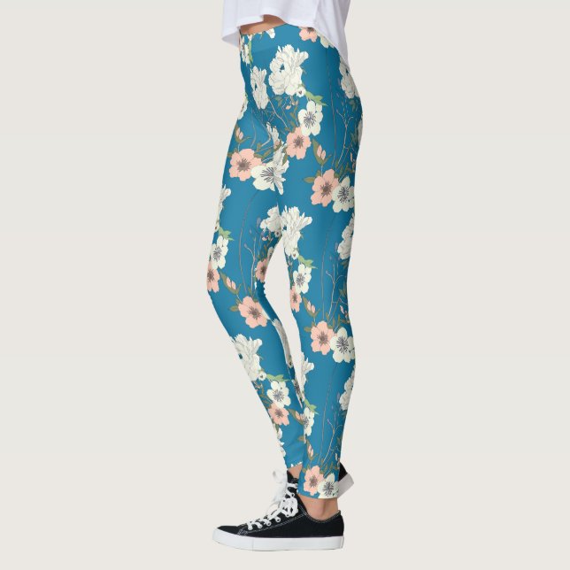White Floral Garden Pattern Leggings (Left)