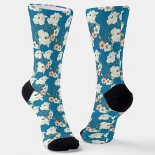 White Floral Garden Pattern Socks