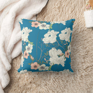 White Floral Garden Pattern Throw Pillow