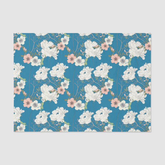 White Floral Garden Pattern Tissue Paper (Front)