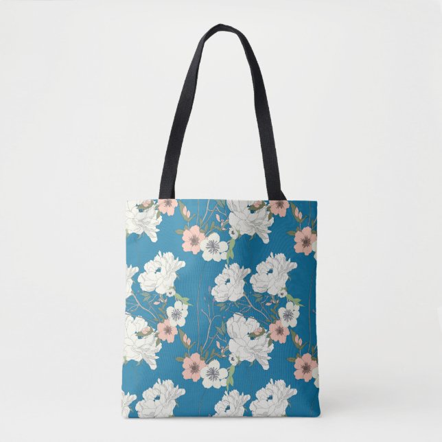 White Floral Garden Pattern Tote Bag (Front)