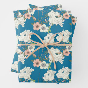 White Floral Garden Pattern Wrapping Paper Sheet