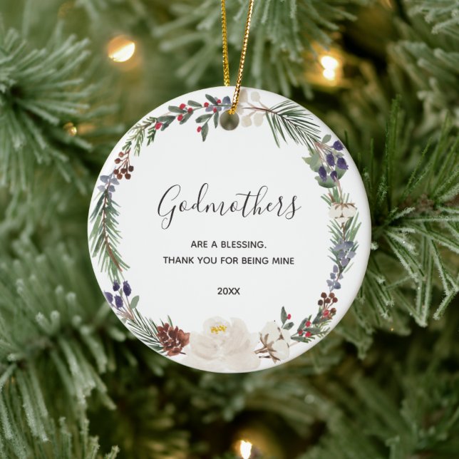 White Floral Godparent Proposal from Godchild Ceramic Ornament (Tree)