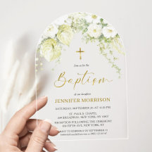 White Floral & Gold Cross Christian Baptism Arch