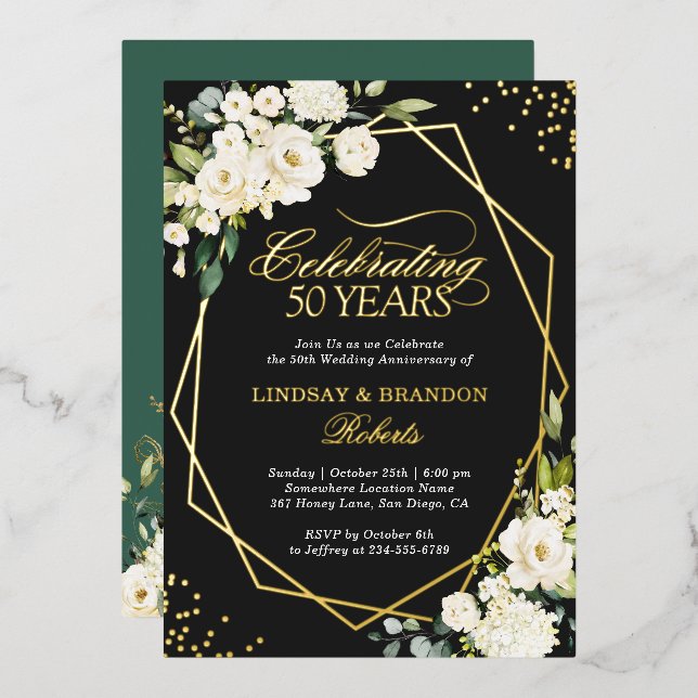 White Floral Gold Geometric Wedding Anniversary (Front/Back)
