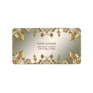 White Floral Gold Ornate Address Label