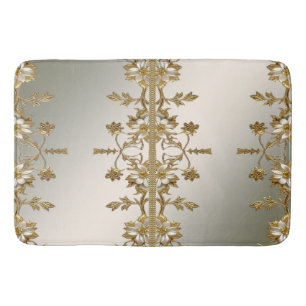 White Floral Gold Ornate Bath Mat