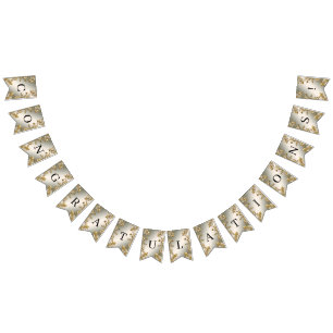 White Floral Gold Ornate Bunting Flag