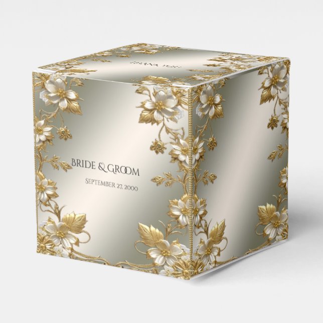 White Floral Gold Ornate Favour Box (Front Side)