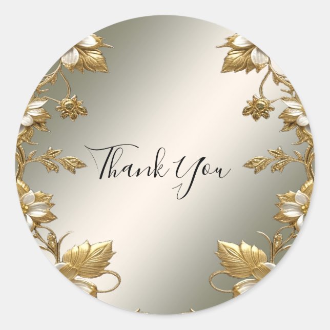 White Floral Gold Ornate Seal Wedding Sticker (Front)