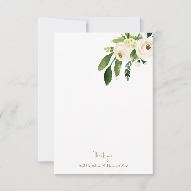 White Floral Gold Text Blank Thank You  Card (Front)