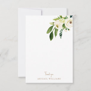 White Floral Gold Text Blank Thank You  Card