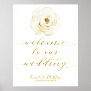 White Floral Gold Welcome To Our Wedding Poster