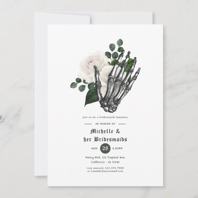 White Floral Gothic Bridesmaids Luncheon Invitation (Front)