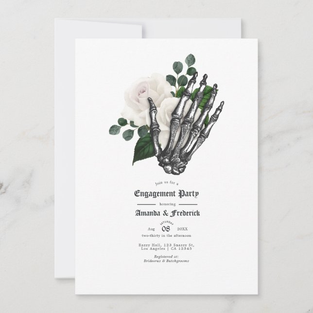 White Floral Gothic Wedding Engagement Party Invitation (Front)