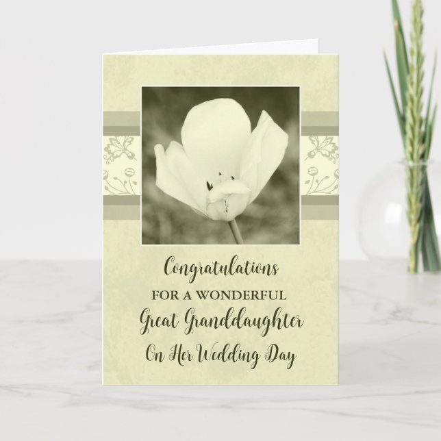 White Floral Great Granddaughter Wedding  Card (Front)