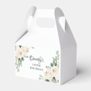 White Floral Green Eucalyptus 100th Birthday Favor Box
