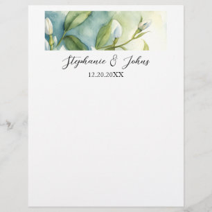 White Floral Green Leaves Elegant Rustic Wedding Letterhead
