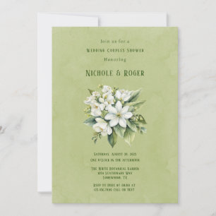 White Floral Green Painted Wedding Couples Shower Invitation
