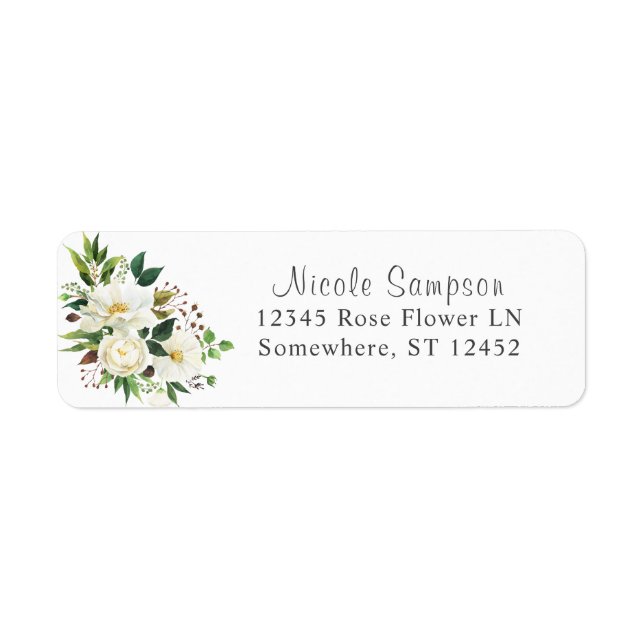 White Floral & Greenery 2 Return Address Label (Front)