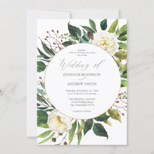 White Floral & Greenery 2 Wedding Invitation
