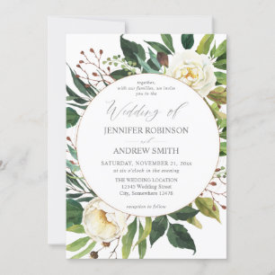 White Floral & Greenery 2 Wedding Invitation