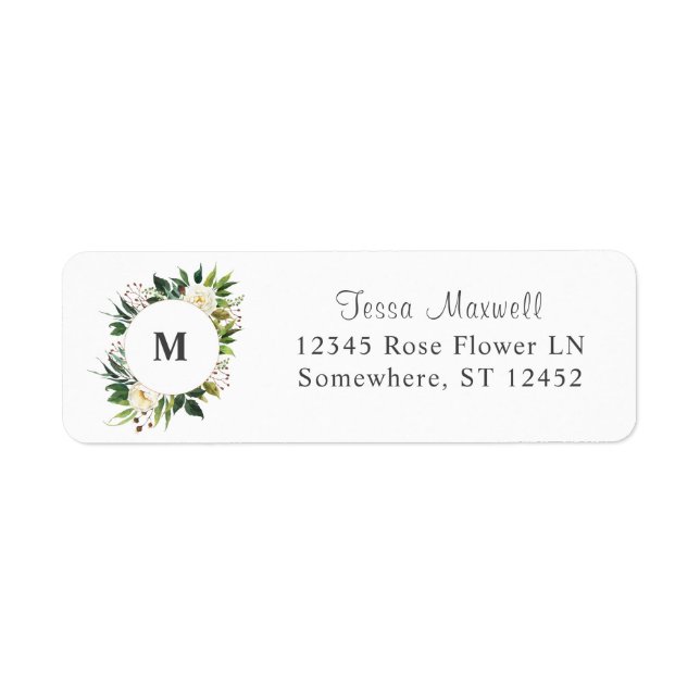 White Floral & Greenery 3 Adresse de retour Label (Devant)