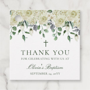 White Floral Greenery Baptism Thank You Favour Tags