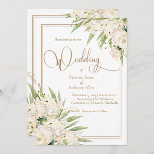 White  Floral Greenery Botanical Elegant Wedding  Invitation