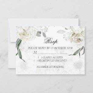 White Floral Greenery Botanical Wedding RSVP Cards