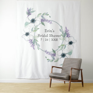 White Floral Greenery Bridal Shower Backdrop Tapestry